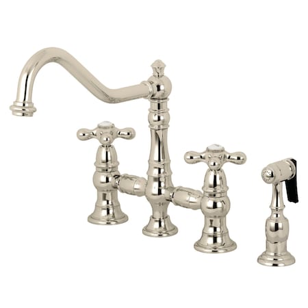 Kingston Brass KS3276AXBS Restoration 8" Bridge Kitchen Faucet W/ Sprayer, Nickel KS3276AXBS